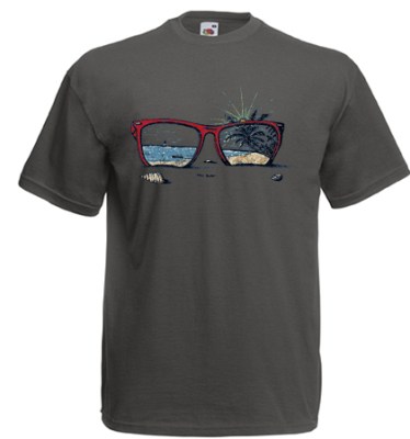 ΓΚΡΙ ΣΚΟΥΡΟ t-shirt FRUIT OF THE LOOM με στάμπα SUNGLASSES